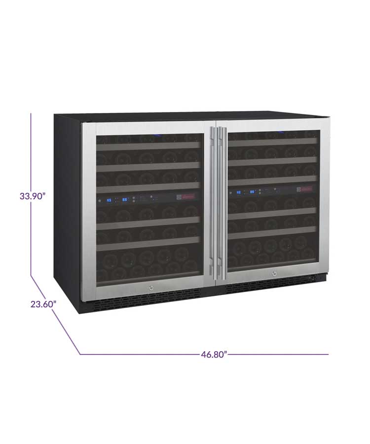 Allavino 47" Wide FlexCount II Tru-Vino 112 Bottle Four Zone Stainless Steel Side-by-Side Wine Refrigerator - 2X-VSWR56-2S20