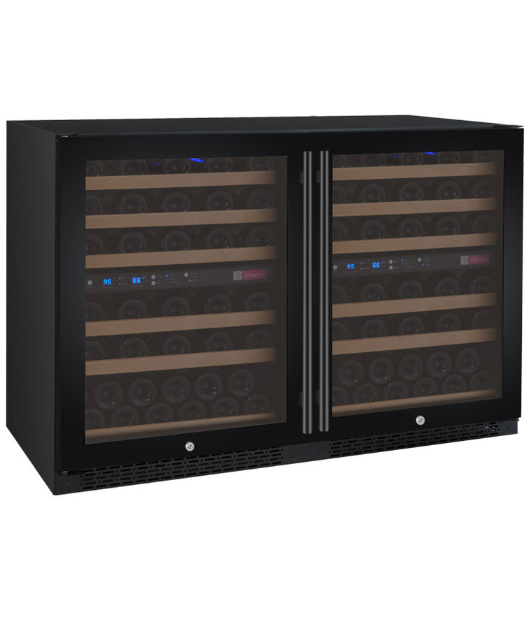 Allavino 47" Wide FlexCount II Tru-Vino 112 Bottle Four Zone Black Side-by-Side Wine Refrigerator - 2X-VSWR56-2B20