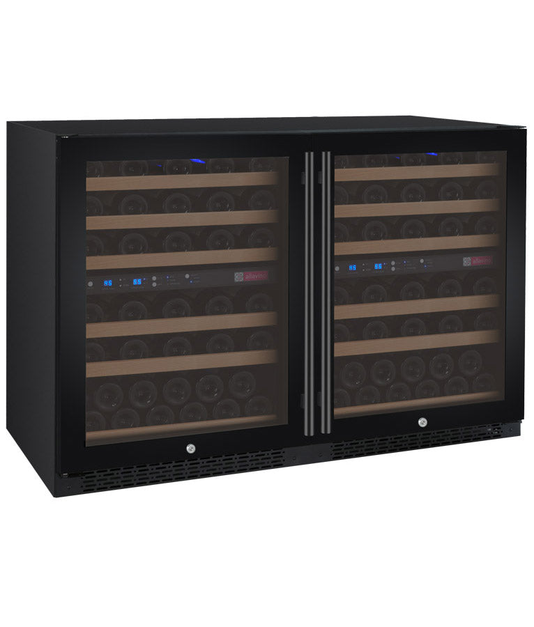 Allavino 47" Wide FlexCount II Tru-Vino 112 Bottle Four Zone Black Side-by-Side Wine Refrigerator - 2X-VSWR56-2B20