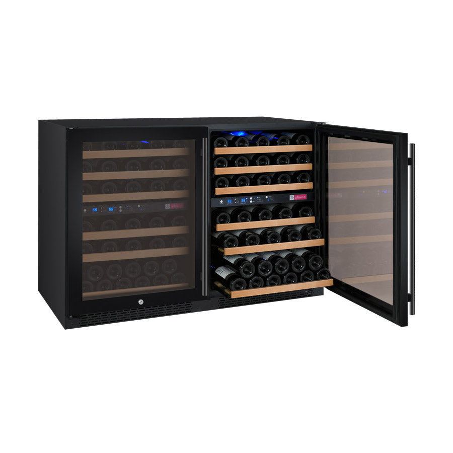 Allavino 47" Wide FlexCount II Tru-Vino 112 Bottle Four Zone Black Side-by-Side Wine Refrigerator - 2X-VSWR56-2B20
