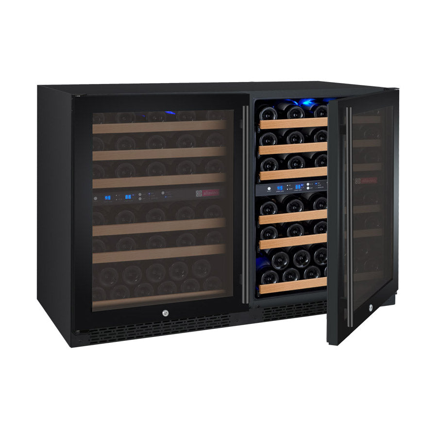 Allavino 47" Wide FlexCount II Tru-Vino 112 Bottle Four Zone Black Side-by-Side Wine Refrigerator - 2X-VSWR56-2B20