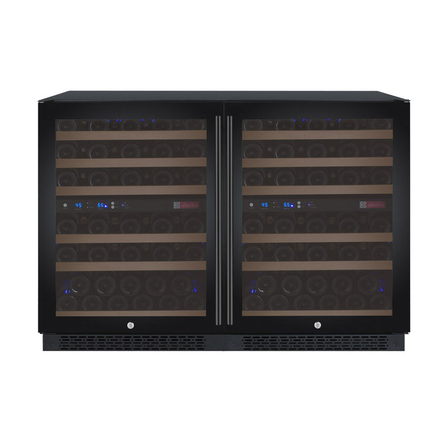 Allavino 47" Wide FlexCount II Tru-Vino 112 Bottle Four Zone Black Side-by-Side Wine Refrigerator - 2X-VSWR56-2B20