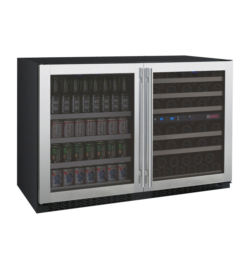 Allavino 47" Wide FlexCount II Tru-Vino 56 Bottle/124 Can Stainless Steel Side-by-Side Wine Refrigerator/Beverage Center - 3Z-VSWB24-3S20