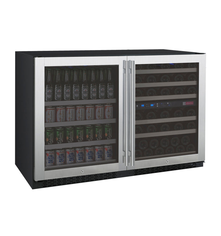 Allavino 47" Wide FlexCount II Tru-Vino 56 Bottle/124 Can Stainless Steel Side-by-Side Wine Refrigerator/Beverage Center - 3Z-VSWB24-3S20
