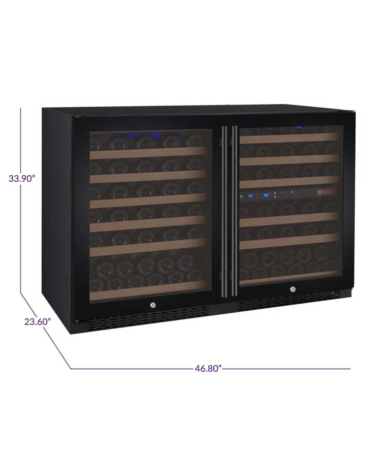 Allavino 47" Wide FlexCount II Tru-Vino 112 Bottle Three Zone Black Side-by-Side Wine Refrigerator - 3Z-VSWR5656-B20