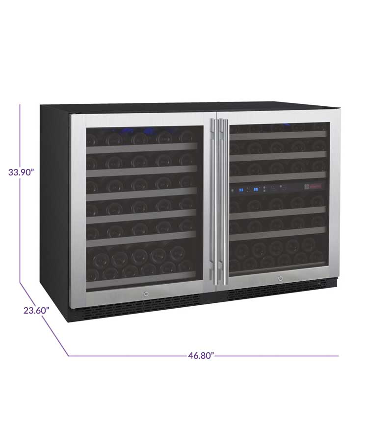 Allavino 47" Wide FlexCount II Tru-Vino 112 Bottle Three Zone Stainless Steel Side-by-Side Wine Refrigerator - 3Z-VSWR5656-S20