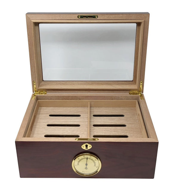 Prestige Import Group - Berkeley Glass Top Humidor - Capacity: Up to 100 - Color: Cherry with Digital Hygrometer