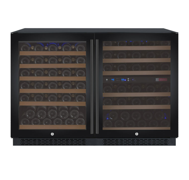 Allavino 47" Wide FlexCount II Tru-Vino 112 Bottle Three Zone Black Side-by-Side Wine Refrigerator - 3Z-VSWR5656-B20