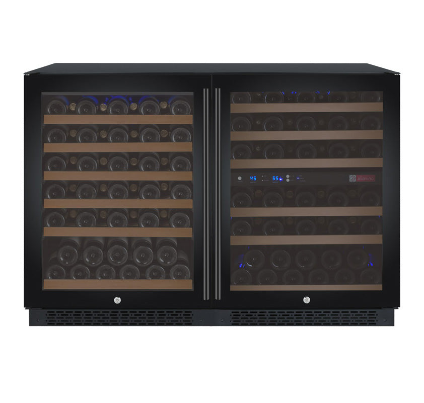Allavino 47" Wide FlexCount II Tru-Vino 112 Bottle Three Zone Black Side-by-Side Wine Refrigerator - 3Z-VSWR5656-B20
