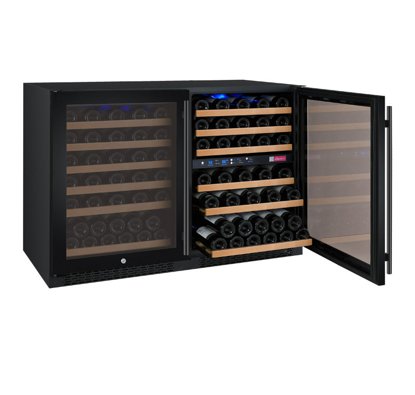Allavino 47" Wide FlexCount II Tru-Vino 112 Bottle Three Zone Black Side-by-Side Wine Refrigerator - 3Z-VSWR5656-B20