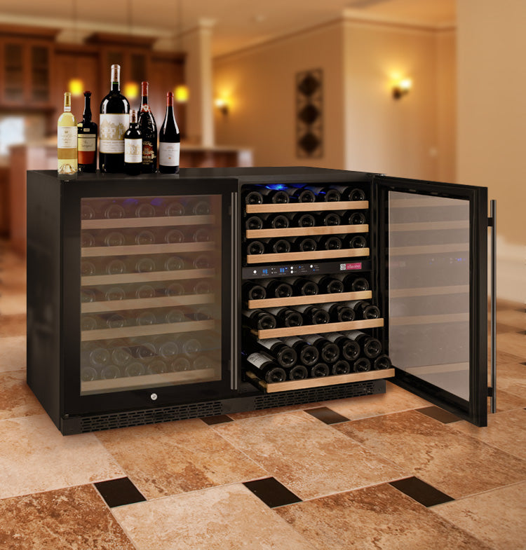 Allavino 47" Wide FlexCount II Tru-Vino 112 Bottle Three Zone Black Side-by-Side Wine Refrigerator - 3Z-VSWR5656-B20