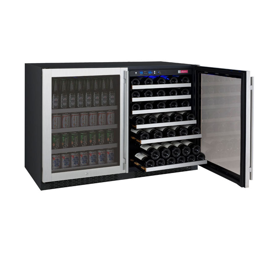Allavino 47" Wide FlexCount II Series 56 Bottle/154 Can Dual Zone Stainless Steel Side-by-Side Wine Refrigerator/Beverage Center - 3Z-VSWB24-2S20