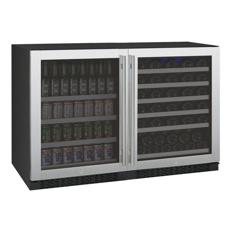 Allavino 47" Wide FlexCount II Series 56 Bottle/154 Can Dual Zone Stainless Steel Side-by-Side Wine Refrigerator/Beverage Center - 3Z-VSWB24-2S20