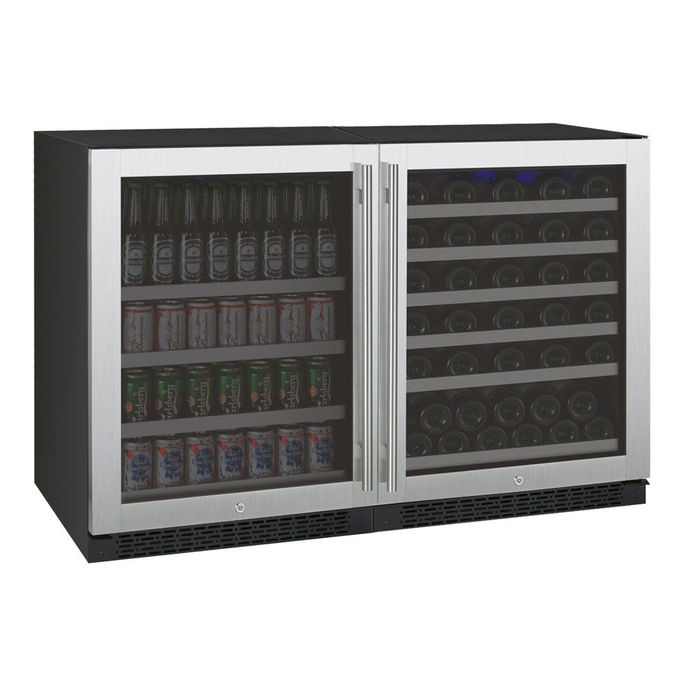 Allavino 47" Wide FlexCount II Series 56 Bottle/154 Can Dual Zone Stainless Steel Side-by-Side Wine Refrigerator/Beverage Center - 3Z-VSWB24-2S20