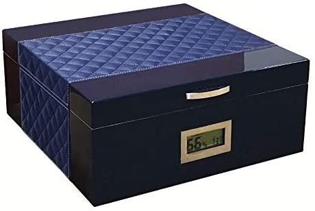 Prestige Import Group - Hampton Diamond Stitch Leather & Lacquer Finish Cigar Humidor - Capacity: Up to 200 - Color: Blue
