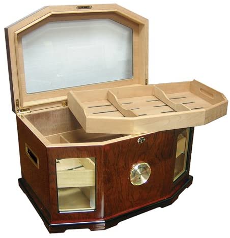 Prestige Import Group Chancellor Beveled Glass Top Cigar Humidor - Up to 300 Capacity - Color: Mahogany