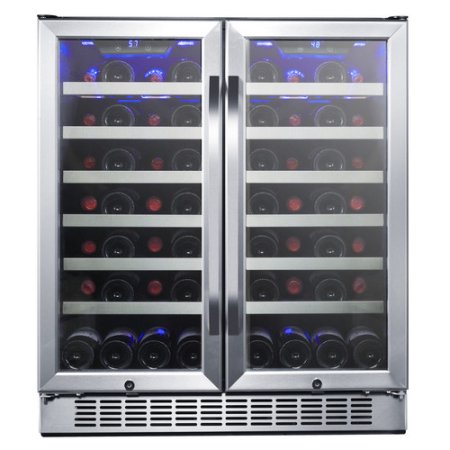 EdgeStar 30-Inch 56 Bottle Built-In Dual Zone French Door Wine Cooler - Stainless Steel and Black - CWR5631FD - Wine Cooler City
