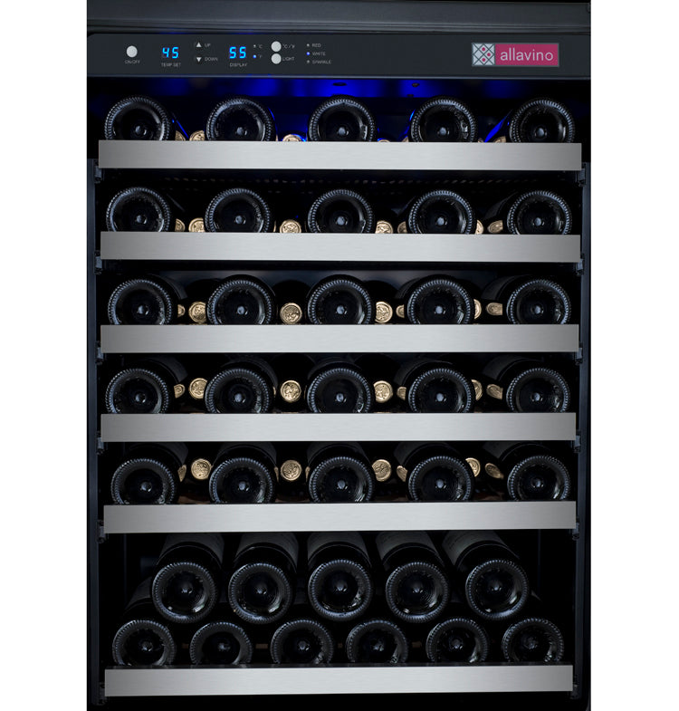 Allavino 47" Wide FlexCount II Tru-Vino 112 Bottle Dual-Zone Stainless Steel Side-by-Side Wine Refrigerator - 2X-VSWR56-1S20