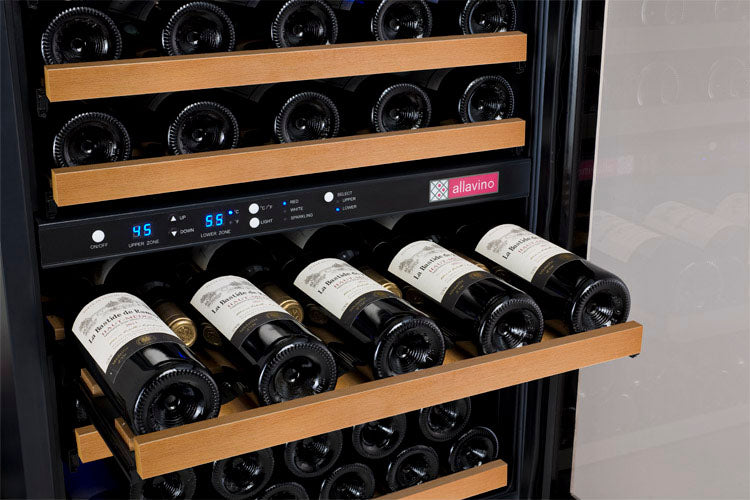 Allavino 47" Wide FlexCount II Tru-Vino 112 Bottle Three Zone Black Side-by-Side Wine Refrigerator - 3Z-VSWR5656-B20