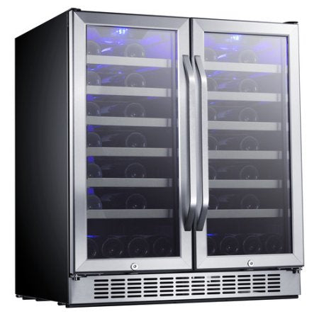 EdgeStar 30-Inch 56 Bottle Built-In Dual Zone French Door Wine Cooler - Stainless Steel and Black - CWR5631FD - Wine Cooler City