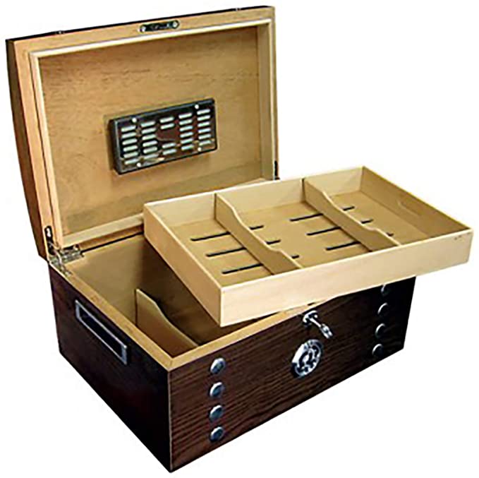 Prestige Import Group - Montgomery Arch Top Lacquer Studded Cigar Chest Humidor with Tray & Polished Hardware - Capacity: 150 - Color: Dark Mahogany