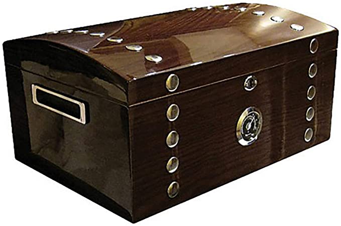 Prestige Import Group - Montgomery Arch Top Lacquer Studded Cigar Chest Humidor with Tray & Polished Hardware - Capacity: 150 - Color: Dark Mahogany