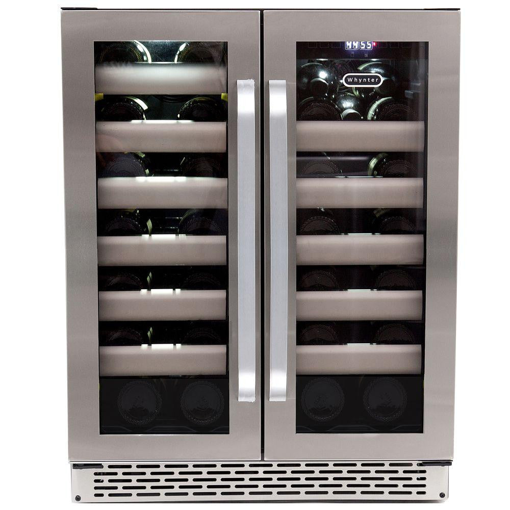 Whynter Elite 40-Bottle Seamless Stainless Steel Door Dual Zone Built-In Wine Refrigerator - Wine Cooler City