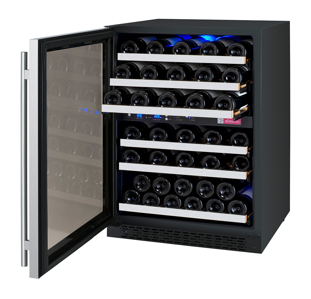 Allavino 24" Wide FlexCount II Tru-Vino 56 Bottle Dual Zone Stainless Steel Left Hinge Wine Refrigerator - VSWR56-2SL20