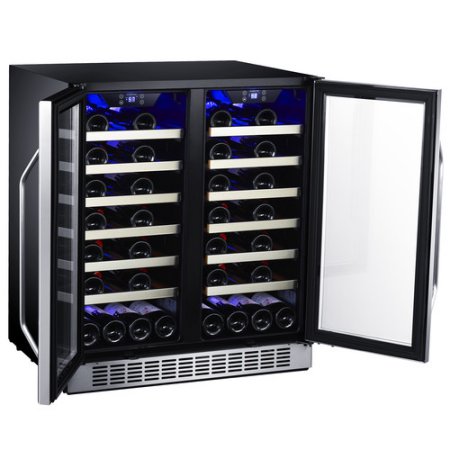 EdgeStar 30-Inch 56 Bottle Built-In Dual Zone French Door Wine Cooler - Stainless Steel and Black - CWR5631FD - Wine Cooler City
