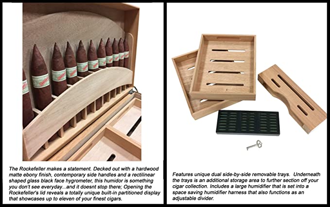 Prestige Import Group - Rockefeller Built-in Partitioned Display Cigar Humidor - Capacity: 130 - Color: Matte Ebony Finish