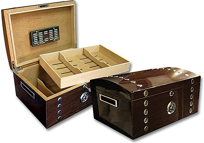 Prestige Import Group - Montgomery Arch Top Lacquer Studded Cigar Chest Humidor with Tray & Polished Hardware - Capacity: 150 - Color: Dark Mahogany