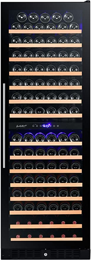 Smith & Hanks RW428DRG 166 Bottle Dual Zone Wine Refrigerator, 24 Inch Width, Smoked Glass Door, Built-In or Free Standing