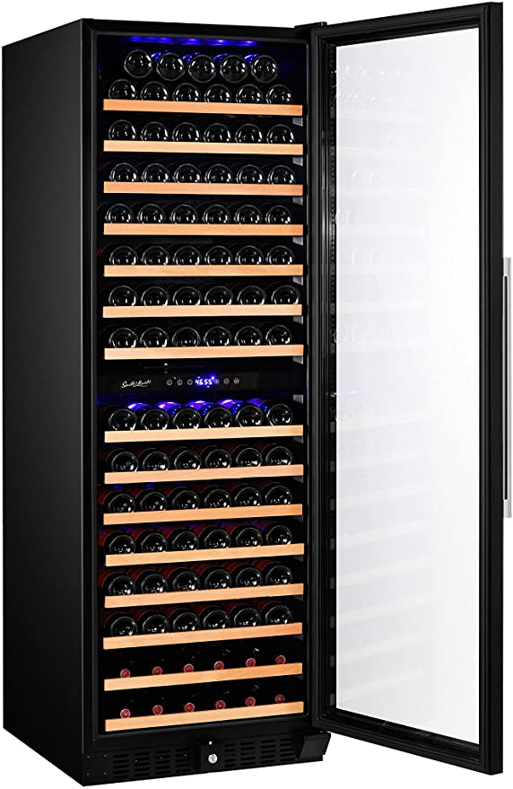 Smith & Hanks RW428DRG 166 Bottle Dual Zone Wine Refrigerator, 24 Inch Width, Smoked Glass Door, Built-In or Free Standing