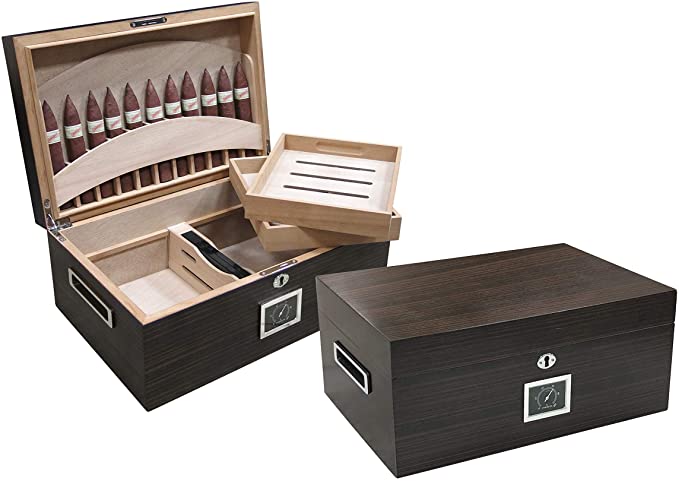 Prestige Import Group - Rockefeller Built-in Partitioned Display Cigar Humidor - Capacity: 130 - Color: Matte Ebony Finish