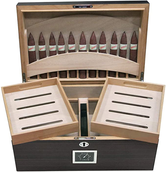 Prestige Import Group - Rockefeller Built-in Partitioned Display Cigar Humidor - Capacity: 130 - Color: Matte Ebony Finish