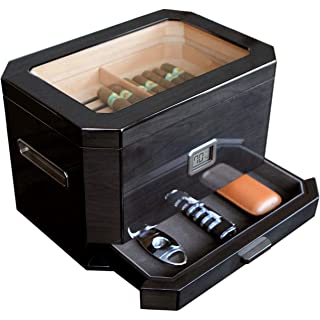Prestige Import Group - Baldwin Contemporary High Lacquer Cigar Humidor - Color: Jet Black - Capacity: Up to 150