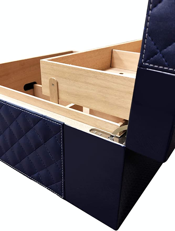 Prestige Import Group - Hampton Diamond Stitch Leather & Lacquer Finish Cigar Humidor - Capacity: Up to 200 - Color: Blue