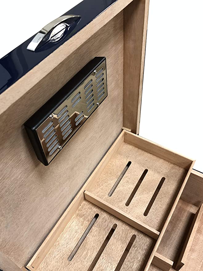 Prestige Import Group - Hampton Diamond Stitch Leather & Lacquer Finish Cigar Humidor - Capacity: Up to 200 - Color: Blue