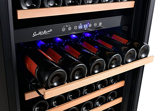 Smith & Hanks RW428DRG 166 Bottle Dual Zone Wine Refrigerator, 24 Inch Width, Smoked Glass Door, Built-In or Free Standing