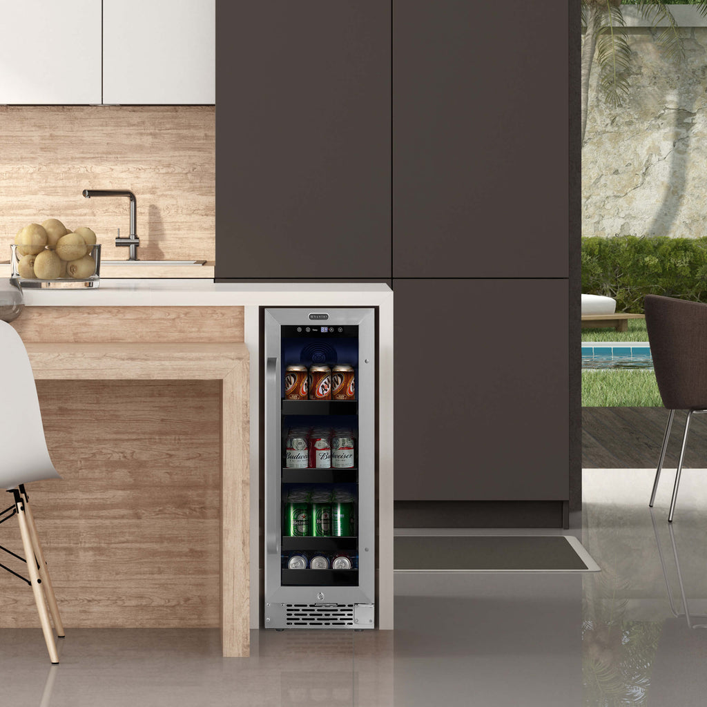 Whynter 12 inch Built-In 60 Can Undercounter Stainless Steel Beverage Refrigerator with Reversible Door, Digital Control, Lock and Carbon Filter - BBR-638SB