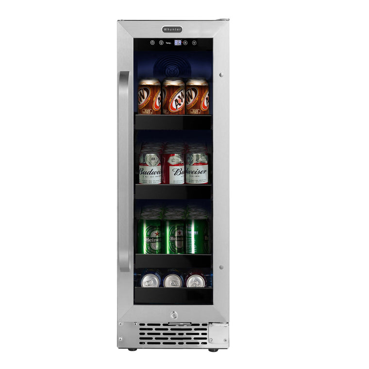 Whynter 12 inch Built-In 60 Can Undercounter Stainless Steel Beverage Refrigerator with Reversible Door, Digital Control, Lock and Carbon Filter - BBR-638SB