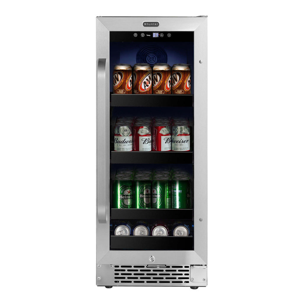 Whynter 15 inch Built-In 80 Can Undercounter Stainless Steel Beverage Refrigerator with Reversible Door, Digital Control, Lock and Carbon Filter - BBR-838SB