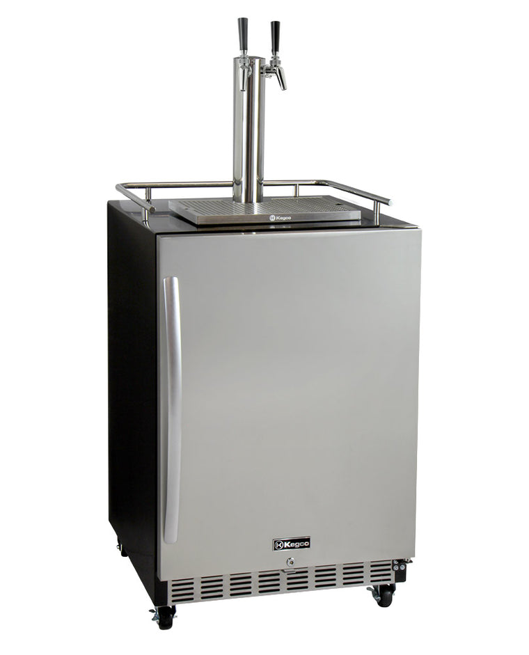 Kegco 24" Wide Dual Tap Stainless Steel Commercial Right Hinge Built-In Kegerator with Kit HK38BSC-2 - Wine Cooler City