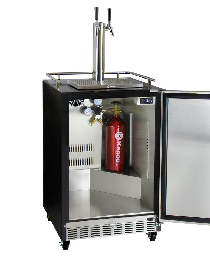 Kegco 24" Wide Dual Tap Stainless Steel Commercial Built-In Left Hinge Kegerator with Kit - HK38BSC-L-2 - Wine Cooler City