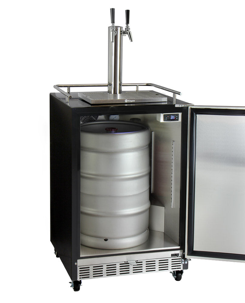 Kegco 24" Wide Dual Tap Stainless Steel Commercial Built-In Left Hinge Kegerator with Kit - HK38BSC-L-2 - Wine Cooler City
