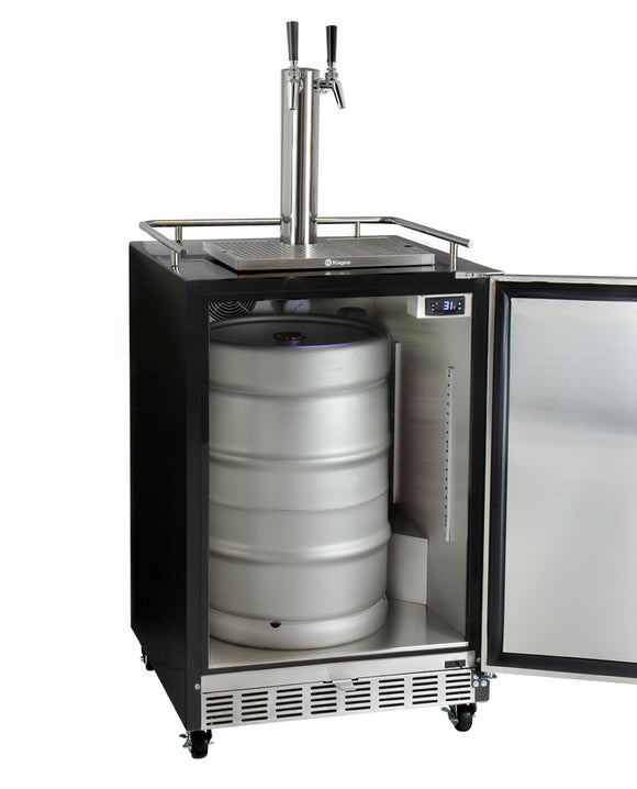 Kegco 24" Wide Dual Tap Stainless Steel Commercial Built-In Left Hinge Kegerator with Kit - HK38BSC-L-2 - Wine Cooler City