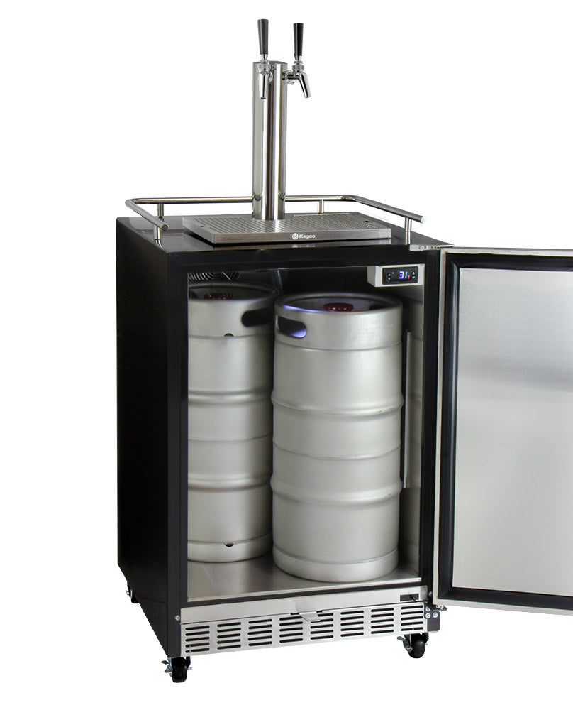Kegco 24" Wide Dual Tap Stainless Steel Commercial Built-In Left Hinge Kegerator with Kit - HK38BSC-L-2 - Wine Cooler City