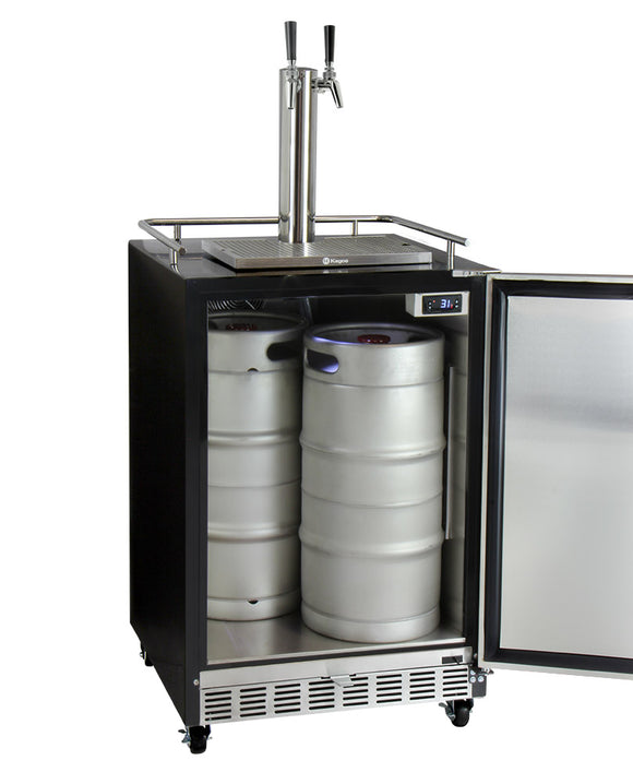 Kegco 24" Wide Dual Tap Stainless Steel Commercial Right Hinge Built-In Kegerator with Kit HK38BSC-2 - Wine Cooler City