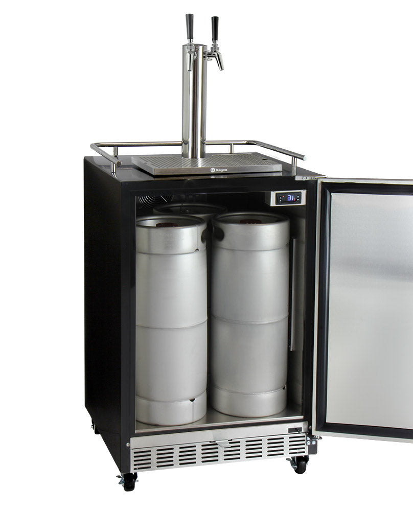 Kegco 24" Wide Dual Tap Stainless Steel Commercial Built-In Left Hinge Kegerator with Kit - HK38BSC-L-2 - Wine Cooler City