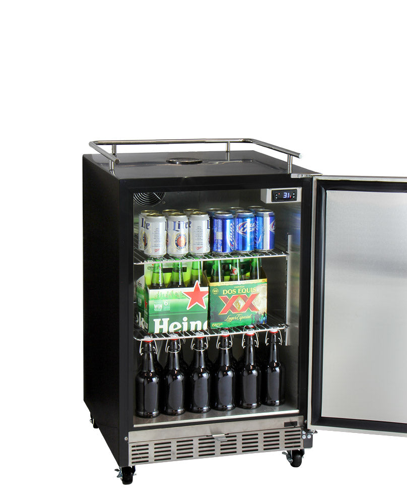 Kegco 24" Wide Dual Tap Stainless Steel Commercial Built-In Left Hinge Kegerator with Kit - HK38BSC-L-2 - Wine Cooler City